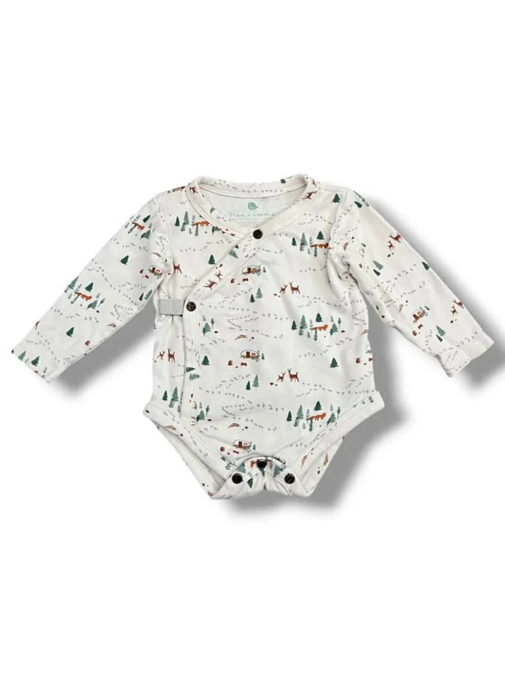 Finn + Emma Long Sleeve Into The Woods Forest Organic Cotton Bodysuit Size 3-6M